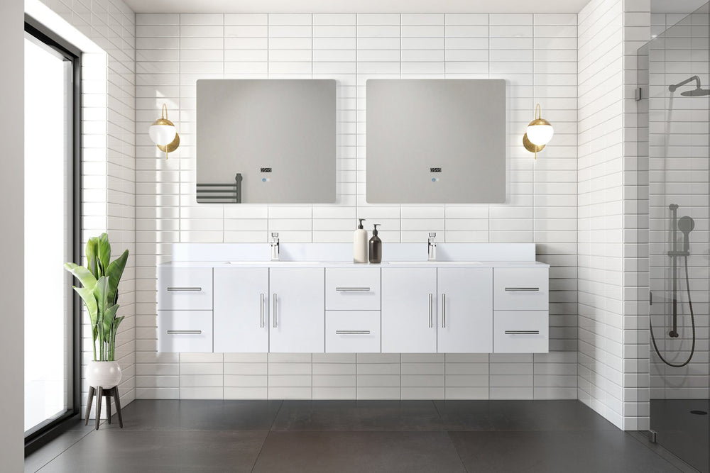 English Elm Glossy Double 84-inch White Bath Vanity with Cultured Marble Top, Soft-Close Drawers & Faucet Set B2731P258769