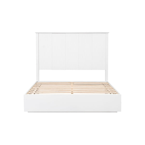 English Elm Stylish Queen Bed Frame Vertical Slat Headboard Solid Wood Contemporary Bedroom White N770PQ369236K