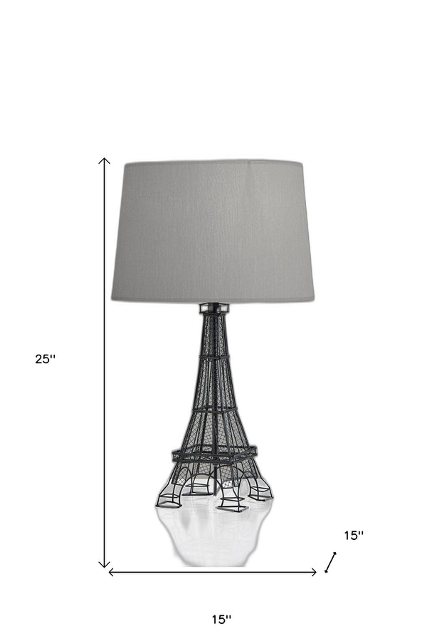 Homeroots 25" Black Acrylic Paris Desk Table Lamp With Gray Drum Shade   524643