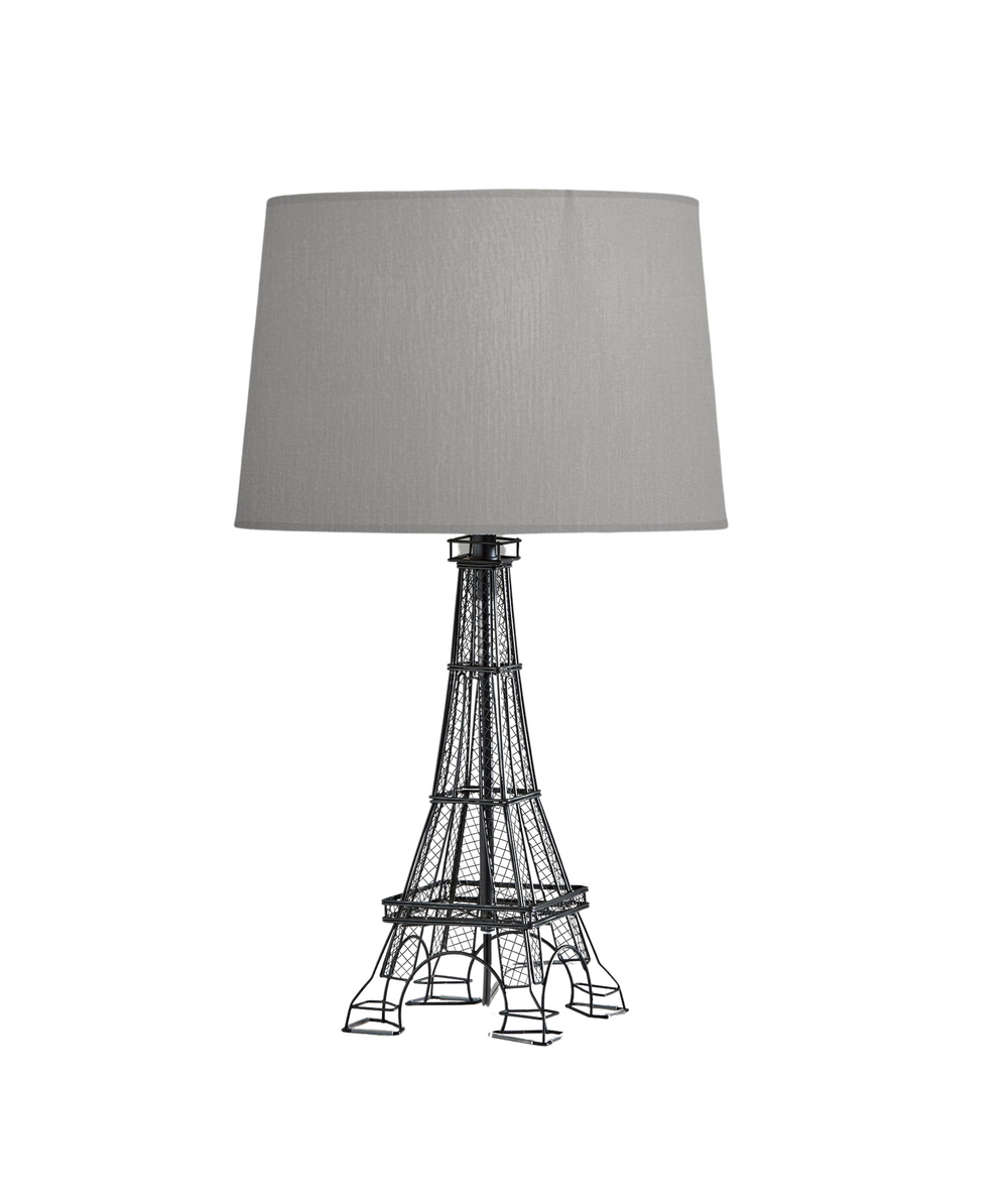 Homeroots 25" Black Acrylic Paris Desk Table Lamp With Gray Drum Shade   524643
