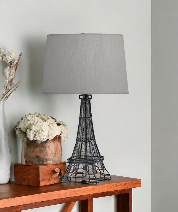 Homeroots 25" Black Acrylic Paris Desk Table Lamp With Gray Drum Shade   524643