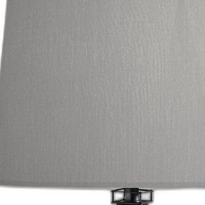Homeroots 25" Black Acrylic Paris Desk Table Lamp With Gray Drum Shade   524643