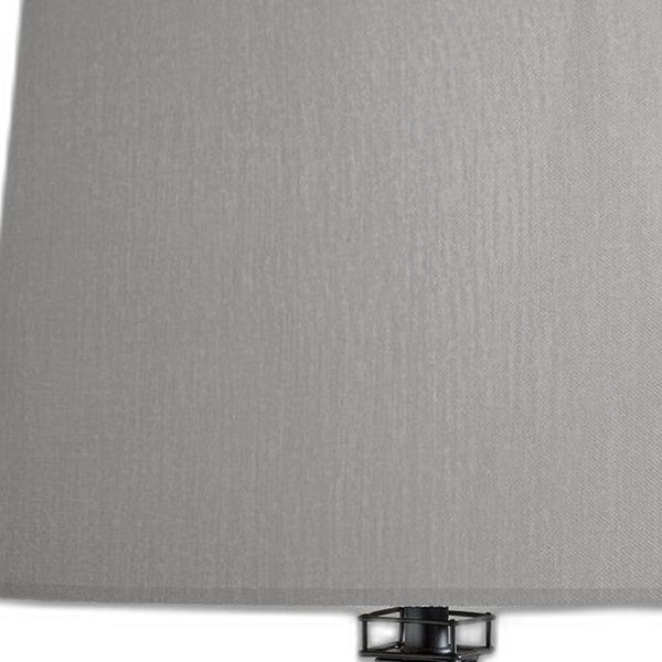 Homeroots 25" Black Acrylic Paris Desk Table Lamp With Gray Drum Shade   524643