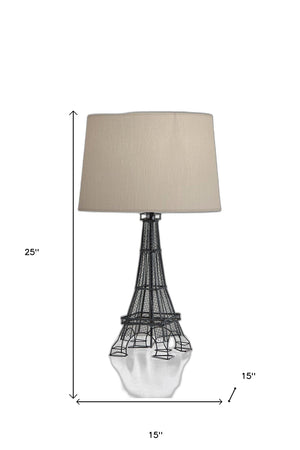 Homeroots 25" Black Acrylic Paris Desk Table Lamp With White Drum Shade   524644