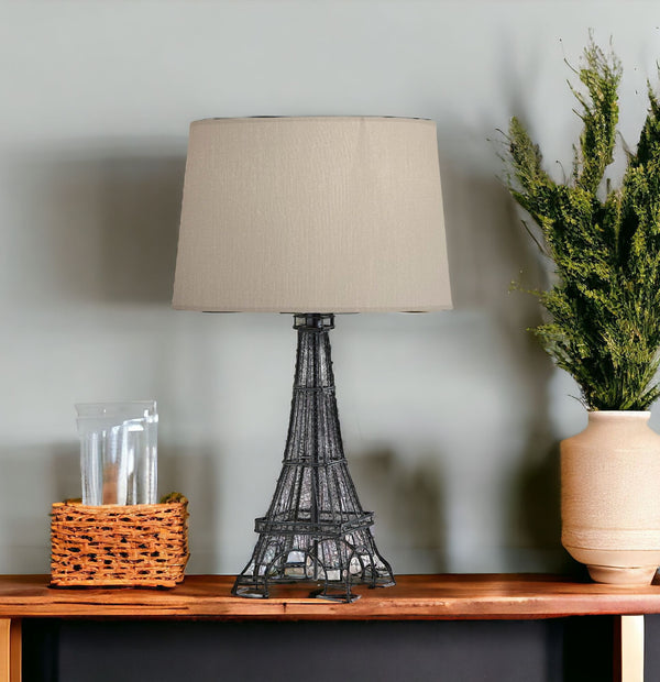 Homeroots 25" Black Acrylic Paris Desk Table Lamp With White Drum Shade   524644