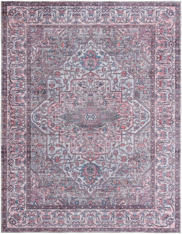 Unique Loom Mangata Mireille Machine Made Border Rug Beige and pink, Light Blue/Gray/Red/Black 10' 6" x 13' 1"