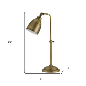 Homeroots 25" Bronze Metal Adjustable Table Lamp With Antiqued Brass Dome Shade   524648
