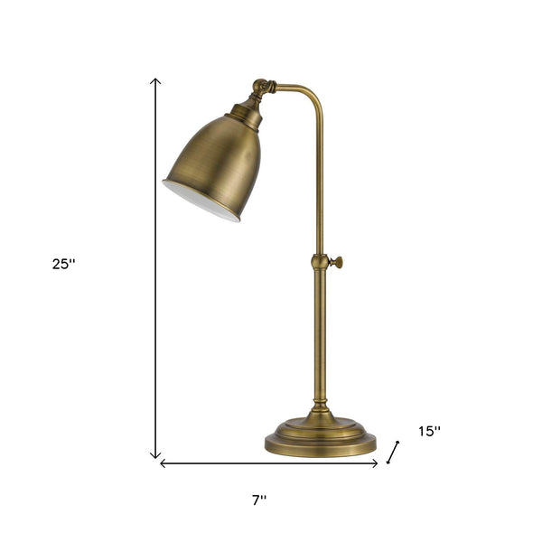 Homeroots 25" Bronze Metal Adjustable Table Lamp With Antiqued Brass Dome Shade   524648