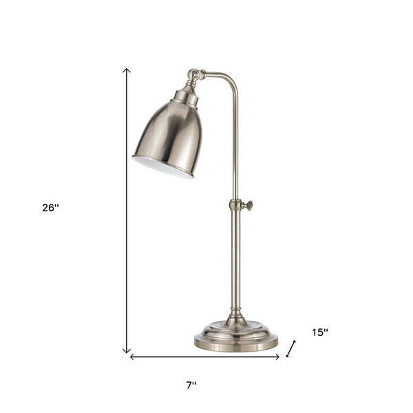HomeRoots 26" Adjustable Nickel Metal Table Lamp – Sleek Dome Shade for Modern Task & Accent Lighting Style 524649