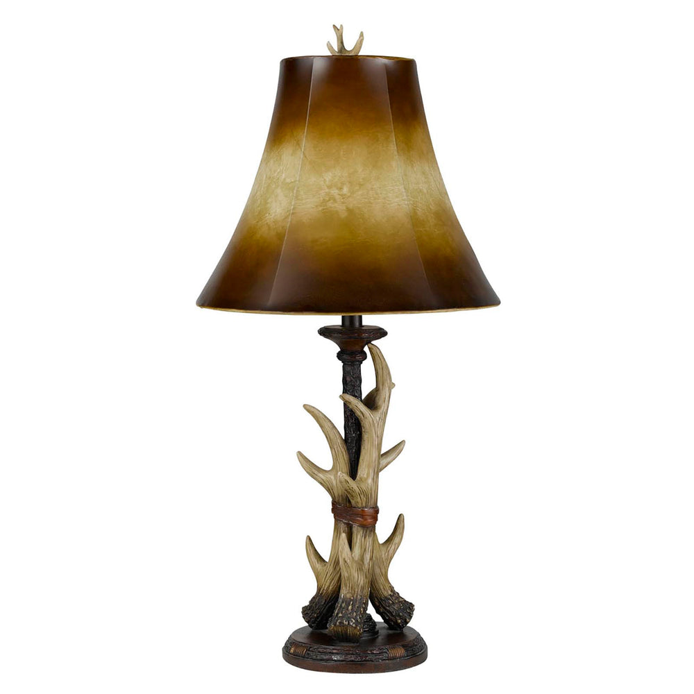 Homeroots 30" Brown Antlers Table Lamp With Two Tone Brown Bell Shade   524652