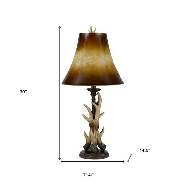 Homeroots 30" Brown Antlers Table Lamp With Two Tone Brown Bell Shade   524652