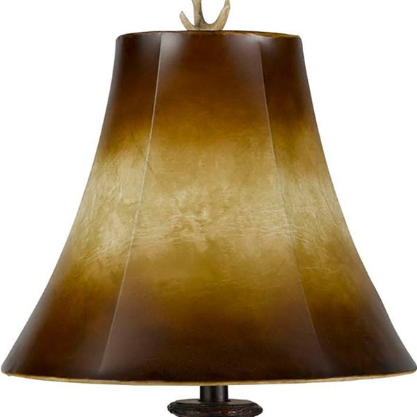 Homeroots 30" Brown Antlers Table Lamp With Two Tone Brown Bell Shade   524652