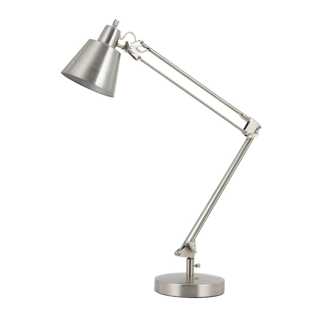 HomeRoots 27" Sleek Nickel Metal Desk Lamp with Adjustable Shade for Stylish Task Lighting in Your Workspace 524653