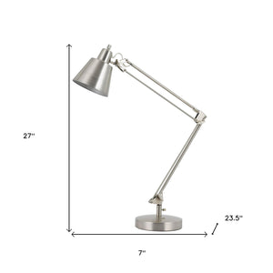 Homeroots 27" Nickel Metal Desk Table Lamp With Nickel Cone Shade   524653