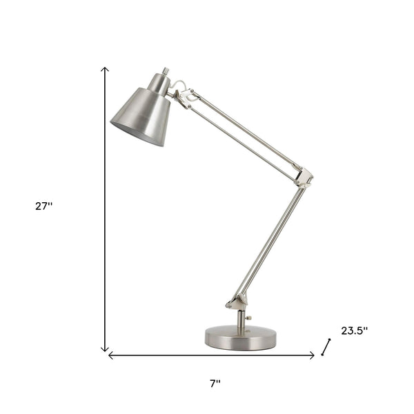 Homeroots 27" Nickel Metal Desk Table Lamp With Nickel Cone Shade   524653
