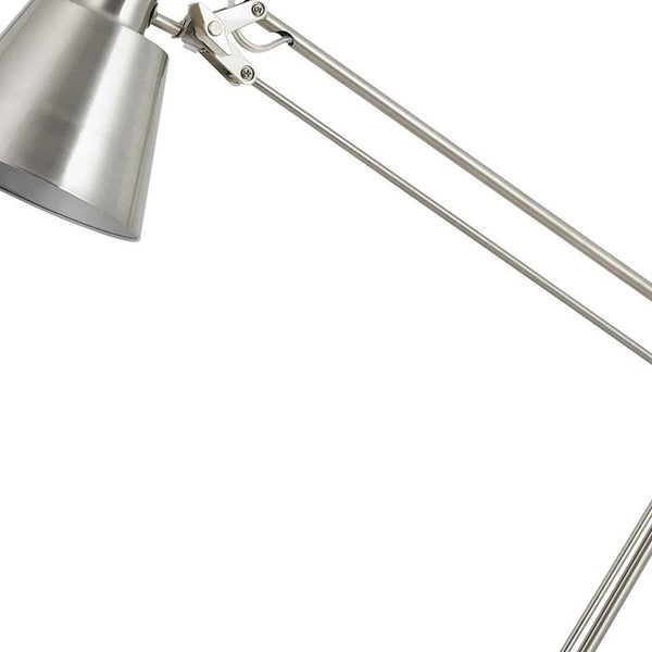 Homeroots 27" Nickel Metal Desk Table Lamp With Nickel Cone Shade   524653