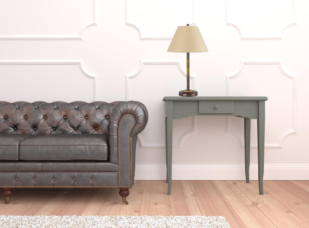 Homeroots 24" Rustic Bronze And Oak Metal Table Lamp With Brown Empire Shade   524655