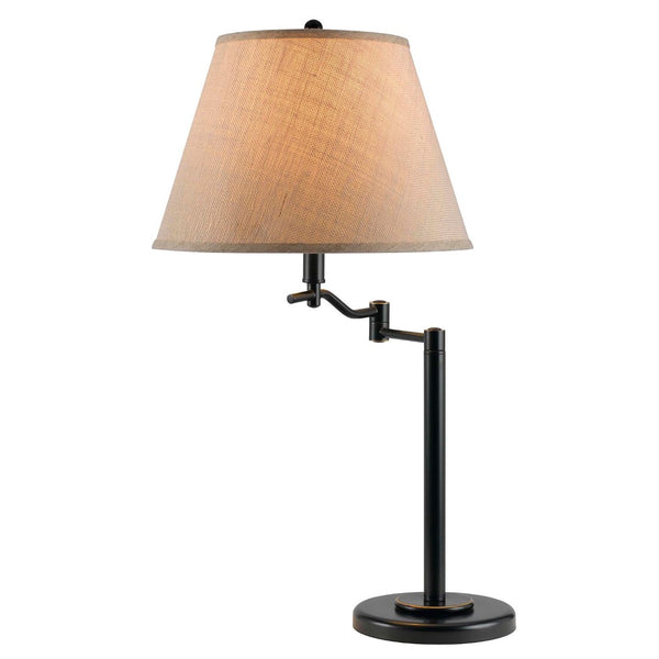 HomeRoots 29" Bronze Metal Swing Arm Table Lamp - Adjustable Design with Off-White Shade for Any Room 524656
