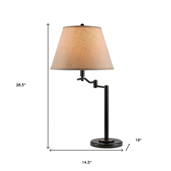 HomeRoots 29" Bronze Metal Swing Arm Table Lamp - Adjustable Design with Off-White Shade for Any Room 524656