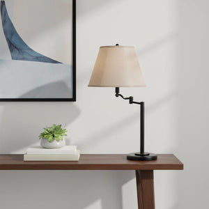 HomeRoots 29" Bronze Metal Swing Arm Table Lamp - Adjustable Design with Off-White Shade for Any Room 524656