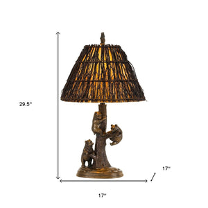 HomeRoots 30" Bronze Table Lamp with Brown Rattan Shade - Elegant Design for Ambient Lighting in Any Room 524659