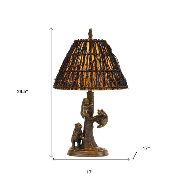 HomeRoots 30" Bronze Table Lamp with Brown Rattan Shade - Elegant Design for Ambient Lighting in Any Room 524659