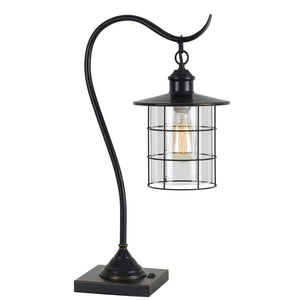 Homeroots 25" Bronze Metal Lantern Style Desk Lamp With Edison Bulb   524660