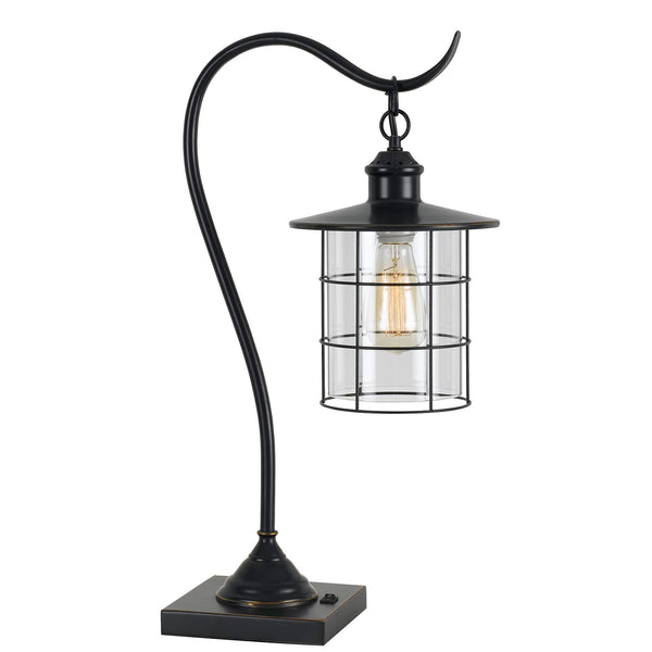 Homeroots 25" Bronze Metal Lantern Style Desk Lamp With Edison Bulb   524660