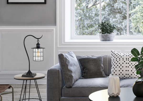 Homeroots 25" Bronze Metal Lantern Style Desk Lamp With Edison Bulb   524660