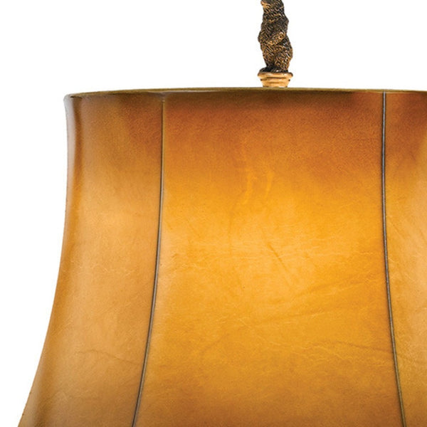 HomeRoots 31" Rustic Bronze Bear Table Lamp with Ombre Brown Faux Leather Shade for Cozy Lodge Decor 524661