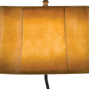 HomeRoots 29" Antiqued Bronze Bear Finial Table Lamp with Warm Brown Bell Shade for Rustic Home Decor 524663