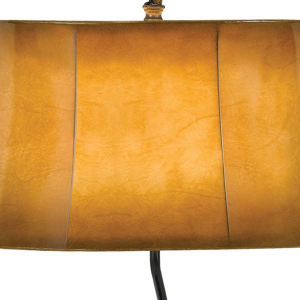 HomeRoots 29" Antiqued Bronze Bear Finial Table Lamp with Warm Brown Bell Shade for Rustic Home Decor 524663