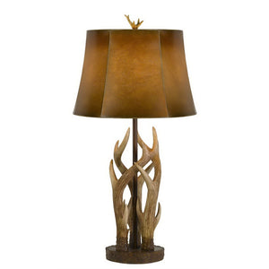 HomeRoots 33" Rustic Antlers Table Lamp with Brown Drum Shade – Warm Ambient Lighting for Cozy Spaces 524665