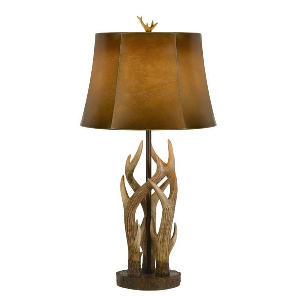 HomeRoots 33" Rustic Antlers Table Lamp with Brown Drum Shade – Warm Ambient Lighting for Cozy Spaces 524665