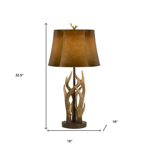 HomeRoots 33" Rustic Antlers Table Lamp with Brown Drum Shade – Warm Ambient Lighting for Cozy Spaces 524665