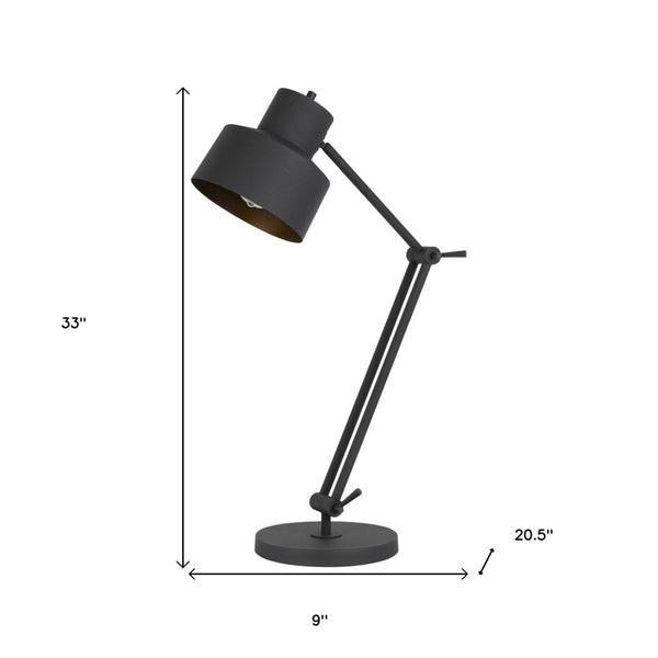 HomeRoots 33" Adjustable Black Metal Desk Lamp - Sleek Modern Design with Dual Pivoting Arms & Dimmable Light 524668