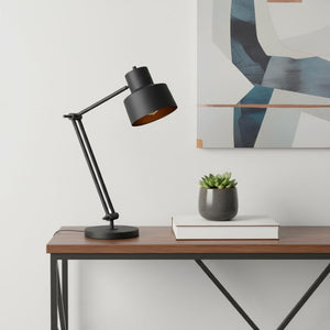 HomeRoots 33" Adjustable Black Metal Desk Lamp - Sleek Modern Design with Dual Pivoting Arms & Dimmable Light 524668