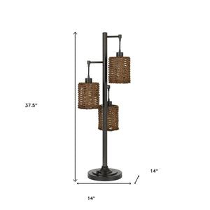 Homeroots 38" Bronze Metal Three Light Desk Table Lamp With Bronze Drum Shade   524671