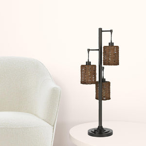 Homeroots 38" Bronze Metal Three Light Desk Table Lamp With Bronze Drum Shade   524671