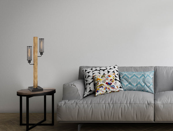 Homeroots 32" Gray Metal Two Light Table Lamp With Black Novelty Shade   524673