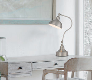 Homeroots 25" Nickel Metal Lantern Desk Table Lamp With Nickel Dome Shade   524674