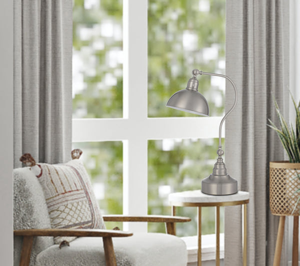 Homeroots 25" Nickel Metal Lantern Desk Table Lamp With Nickel Dome Shade   524674