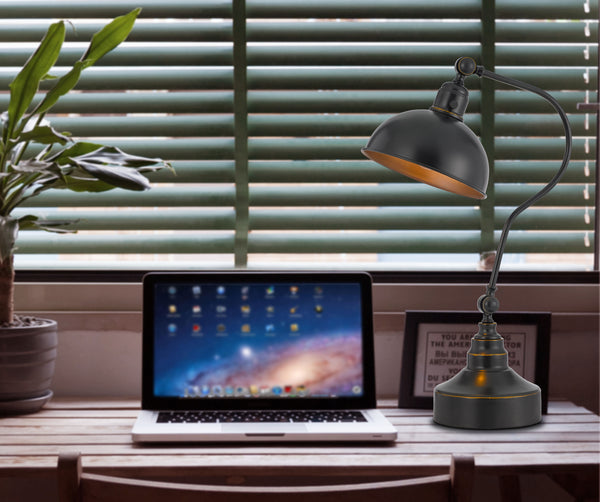 Homeroots 25" Gray Metal Lantern Desk Table Lamp With Gray Dome Shade   524675