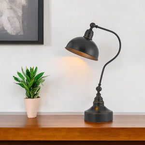 Homeroots 25" Gray Metal Lantern Desk Table Lamp With Gray Dome Shade   524675