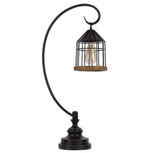 HomeRoots 31" Bronze Metal Table Lamp - Industrial Cage Shade for Warm Ambient Lighting in Any Space 524676