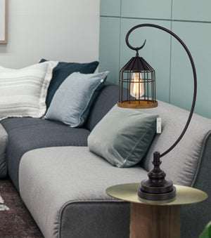 HomeRoots 31" Bronze Metal Table Lamp - Industrial Cage Shade for Warm Ambient Lighting in Any Space 524676