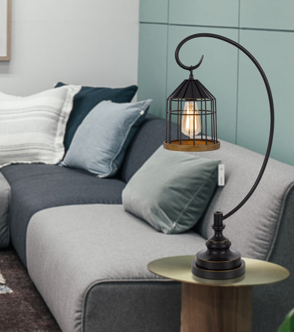 HomeRoots 31" Bronze Metal Table Lamp - Industrial Cage Shade for Warm Ambient Lighting in Any Space 524676