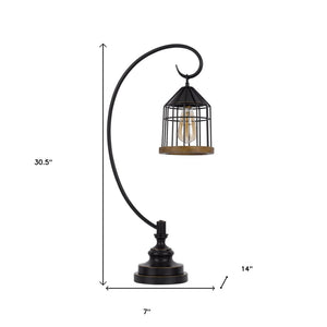 HomeRoots 31" Bronze Metal Table Lamp - Industrial Cage Shade for Warm Ambient Lighting in Any Space 524676