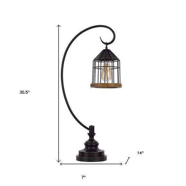 HomeRoots 31" Bronze Metal Table Lamp - Industrial Cage Shade for Warm Ambient Lighting in Any Space 524676