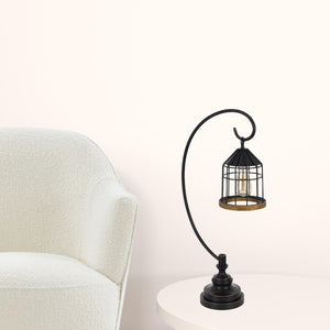 HomeRoots 31" Bronze Metal Table Lamp - Industrial Cage Shade for Warm Ambient Lighting in Any Space 524676